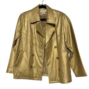Vintage Santa Fe NWOT Gold Metallic Leather Jacket Coat‎ Size 8 Festival Rodeo